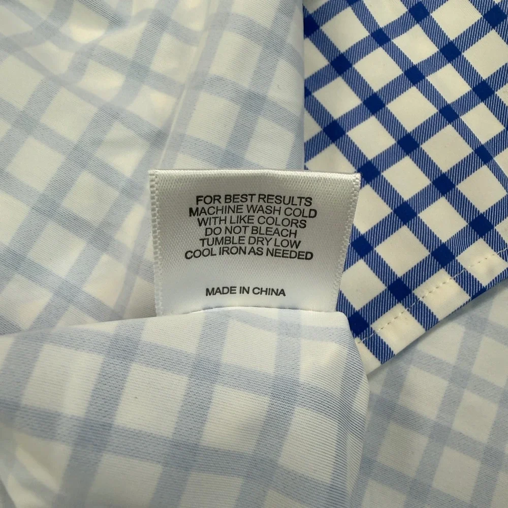Collars & Co Mens Size 3XL Apex Performance Dress Shirt Blue‎ Grid Check New